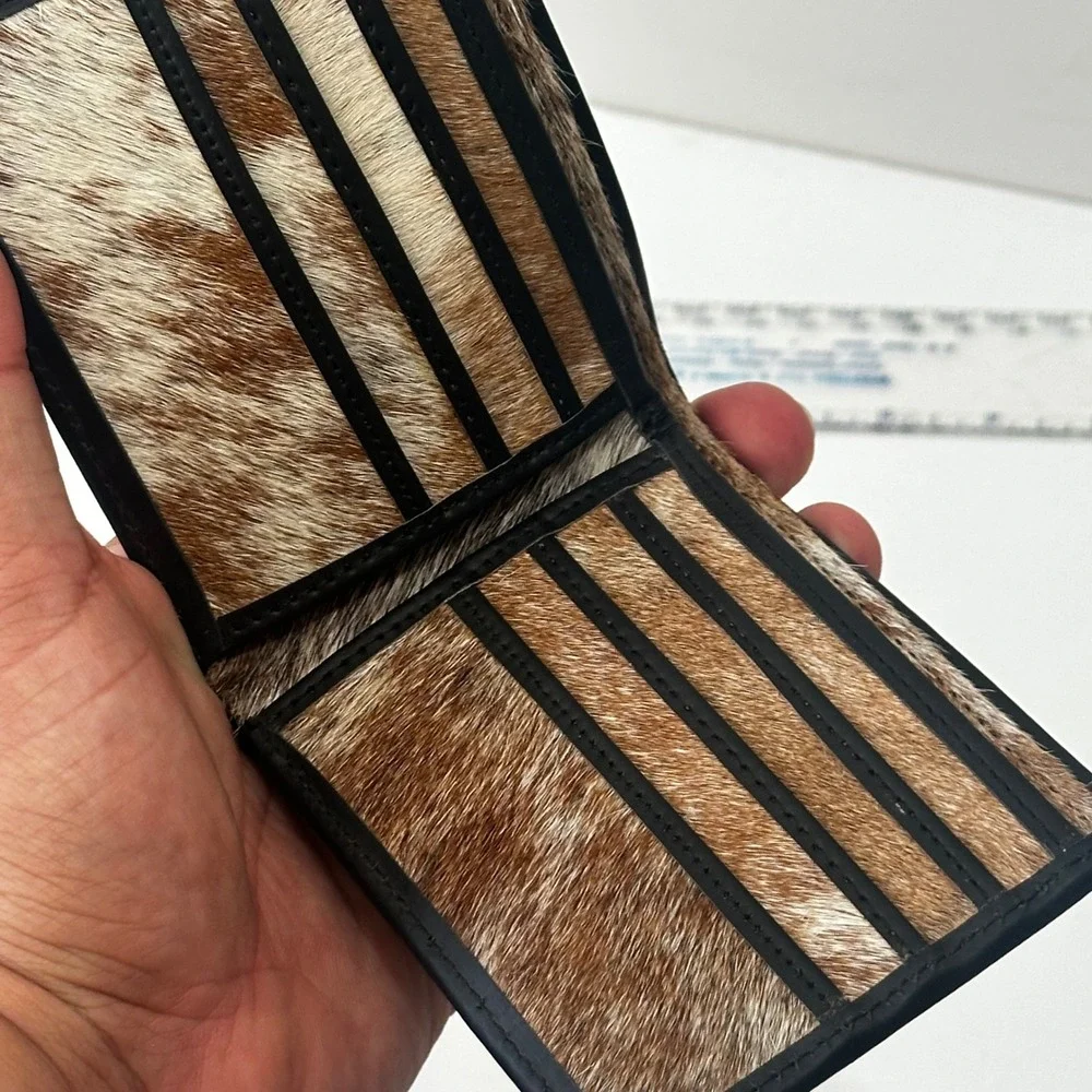 Artisan Handmade Leather Bifold Wallet Dark Brown Pony Hair Mens